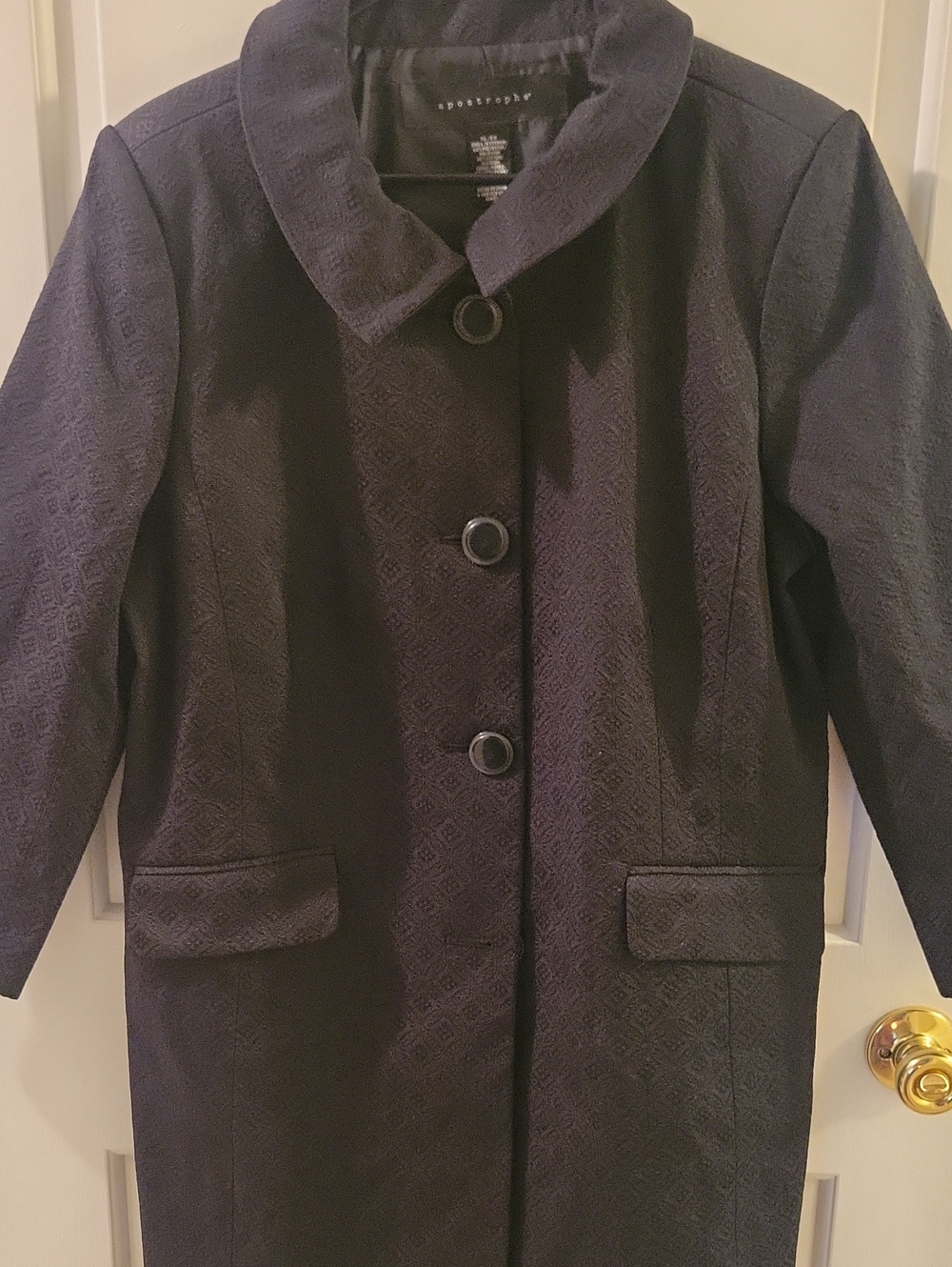 Apostrophe Women's Dark Navy Textured Single-Breasted Pea Coat
